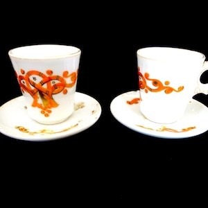 Vintage Coffee Mugs French Brulots Espresso Cups Art Nouveau  White Pair Bistro Antique France Cafe Ironstone