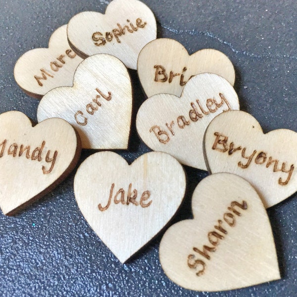 Wooden birch heart wedding place settings wedding favours