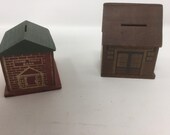 Pair of Circa 1930 s Wooden Building Advertising Banks