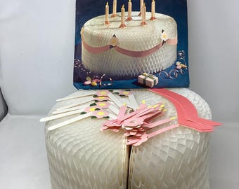 Virca 1960’s Hallmark Honeycomb Birthday Cake Centerpiece