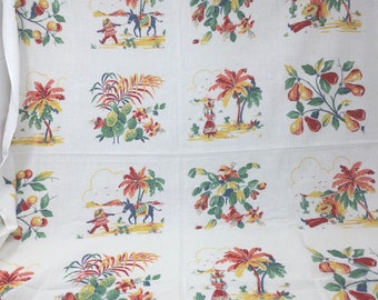 Circa 1940’s Mexican Motif Linen Tablecloth