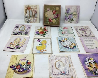 Lot of 13 Different Circa 1940’s Easter Greeting Cards in Original Box