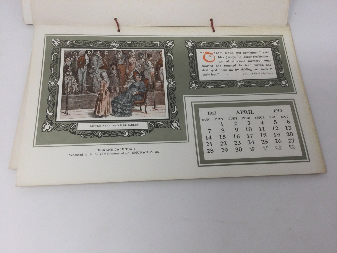 1912 Dickens Calendar Celebrating Dickens 100th Birthday Etsy