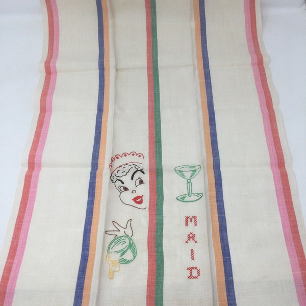 Circa 1930’s Embroidered Linen Tea Towel