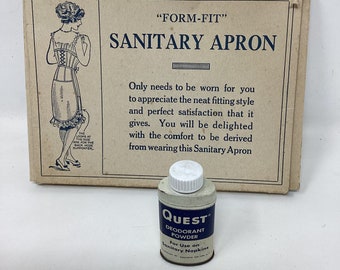 Sanitary Apron Box from 1920’s and Quest Sanitary Napkin Deodorant From 1940’s.