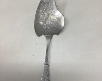 Early Twentieth Century Silver Plate Pie Server With Etched Bird