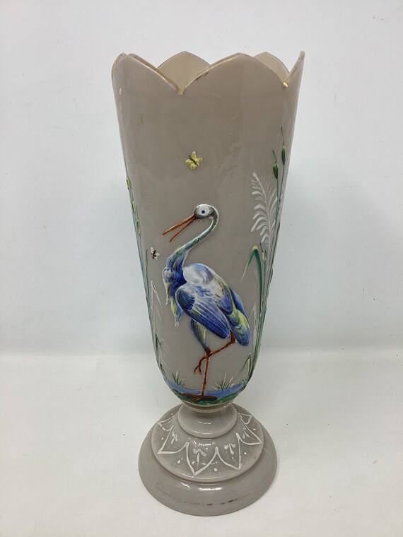 Grand vase en verre moulé noir oiseau de Paradis Pierre d