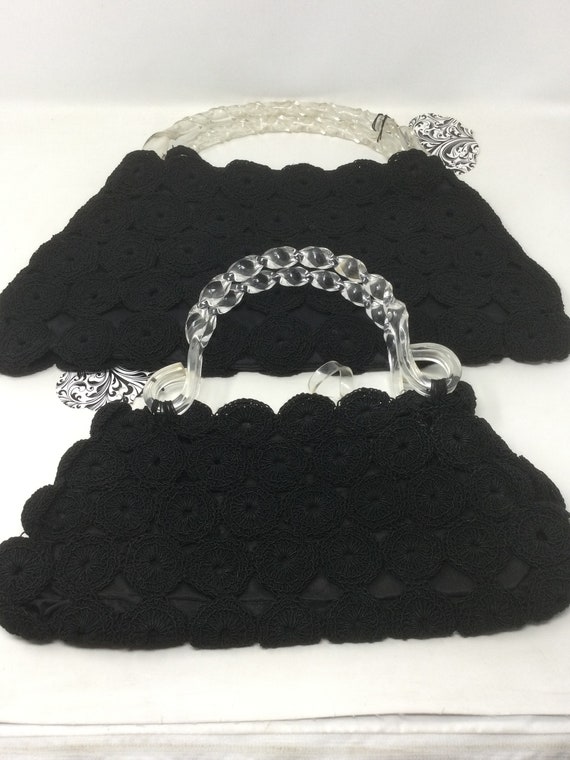 Pair of Mid Century Black Crocheted Handbags