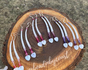 Dentalium Shell Earrings: 2-inch Beaded Fish Hook Earrings