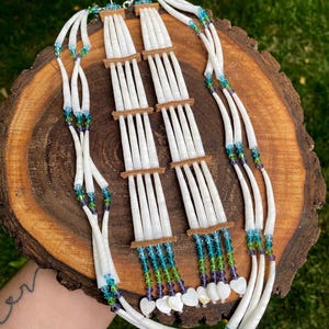 Dentalium Shell Necklace and Earrings Set: Beaded Adjustable Jewelry