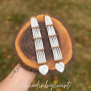 Dentalium Shell Earrings: Long Dangle Heart Jewelry (8.5 Inches)