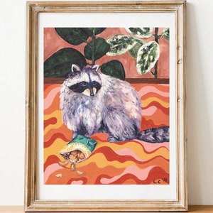 retro raccoon | trash boi enjoying some chips | original art print