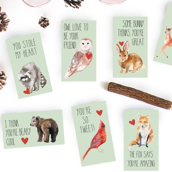 Printable Valentine Cards for Kids - Woodland Animal Valentine Cards - Printable DIY Valentine Cards - Instant Download