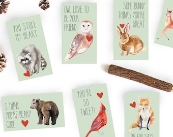 Printable Valentine Cards for Kids - Woodland Animal Valentine Cards - Printable DIY Valentine Cards - Instant Download