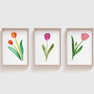 Printable Tulip Wall Art Collection - Set of 3 Tulip Prints - Printable Floral Wall Decor - Spring Home Decor - Watercolor Tulip Art Prints