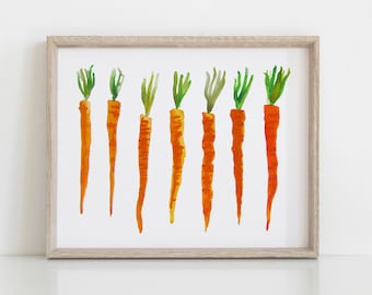 Printable Carrot Wall Art - Spring Home Decor - Printable Farmhouse Style Decor - Watercolor Art Printable