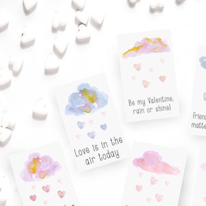 Cartes de Saint-Valentin nuage de pluie pour enfants - Cartes de Saint-Valentin à imprimer sur le thème de la météo - Cartes de Saint-Valentin coeur arc-en-ciel pour la classe des enfants à l'école