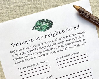 Printable Nature Worksheet - Spring in my Neighborhood Observations Page - Nature Journal for Home Learning Classroom