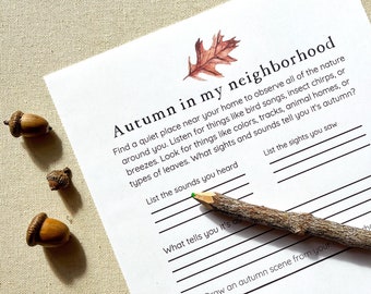 Autumn Worksheet Printable - Autumn in my Neighborhood Observations Page - Seasonal Nature Journal for Home Learning Classroom