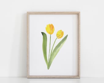 Printable Yellow Tulip Wall Art - Watercolor Flower Painting - Floral Home Decor - Art Print for Summer