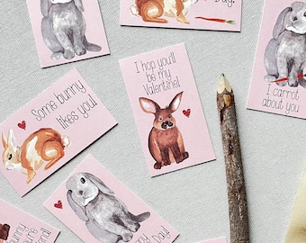 Tarjetas de San Valentín con forma de conejo para niños - Tarjetas de San Valentín con forma de conejo para imprimir - Tarjetas de San Valentín para hacer tú mismo para fiestas en el aula - Descarga instantánea