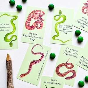 Cartões de Dia dos Namorados com Trocadilho de Cobra para Crianças - Cartão de Dia dos Namorados para Festas Escolares - Tema Animal Réptil Natureza Dia dos Namorados - Download Instantâneo DIY