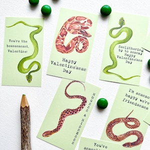 Cartões de Dia dos Namorados de Cobra para Imprimir para Crianças - Mini Cartões de Festa de Dia dos Namorados em Sala de Aula - Tema Animal Réptil - Download Instantâneo DIY
