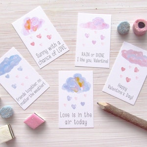 Météo Saint-Valentin cartes pour enfants - imprimables cartes de la Saint-Valentin nuage arc-en-ciel pour les fêtes de classe - bricolage téléchargement immédiat