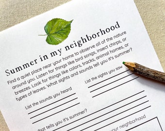 Printable Nature Worksheet for Summer - Summer in my Neighborhood Observations Page - Nature Journal for Home Learning Classroom