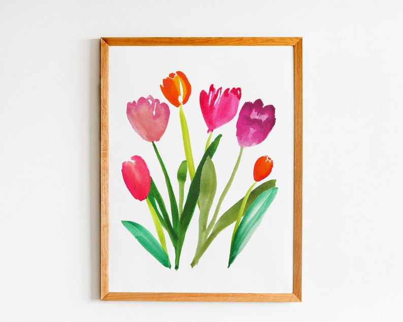 Printable Tulip Wall Art Tulip Watercolor Print Spring Home Decor Botanical Floral Wall Art Colorful Flower Painting Flower Garden image 2