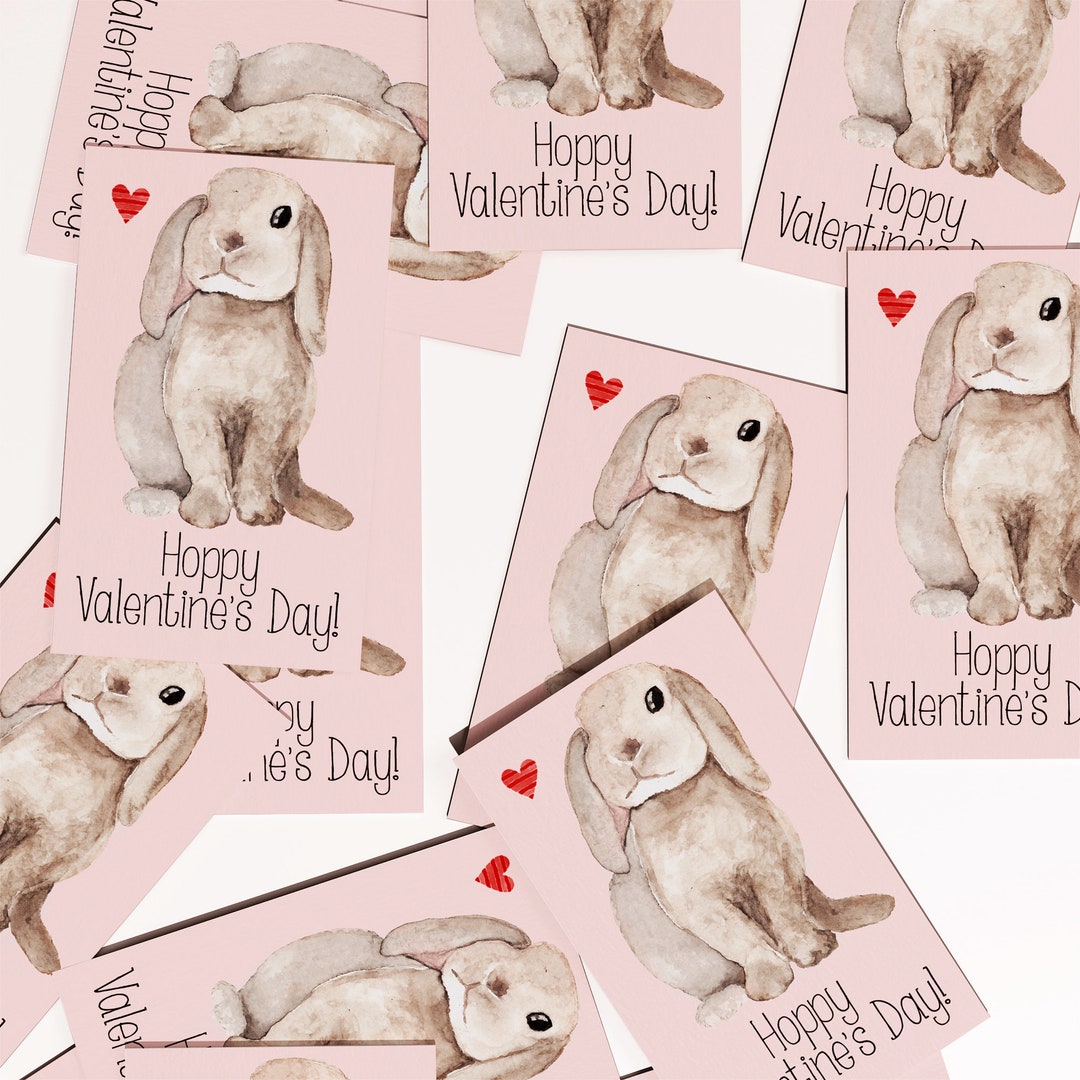 Hoppy Valentine s Day Printable Bunny Valentine Cards For Kids Rabbit Valentines Day Cards DIY