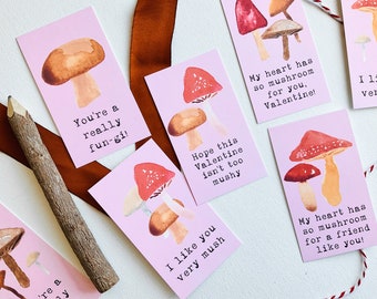 Mushroom Valentines for Kids - Printable DIY Valentine's Day Cards - Instant Download