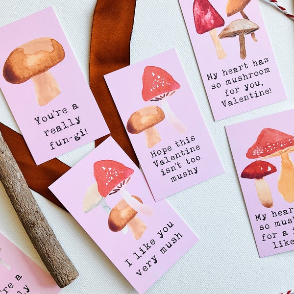 Mushroom Valentines for Kids - Printable DIY Valentine's Day Cards - Instant Download