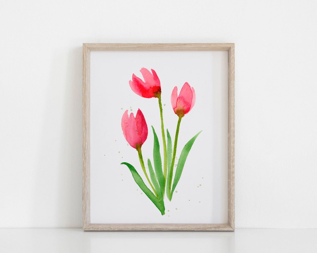Printable Pink Tulip Wall Art for Spring Home Decor - Watercolor Flower ...