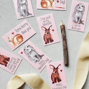 Ausdruckbare Hasen Valentinstag Karten - DIY Waldtiere Valentinstag Mini Karten Sofort Download