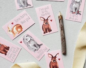 Tarjetas de San Valentín con conejitos para imprimir para niños - Tarjetas de San Valentín con conejos - Minitarjetas de San Valentín con animales del bosque para hacer tú mismo Descarga instantánea