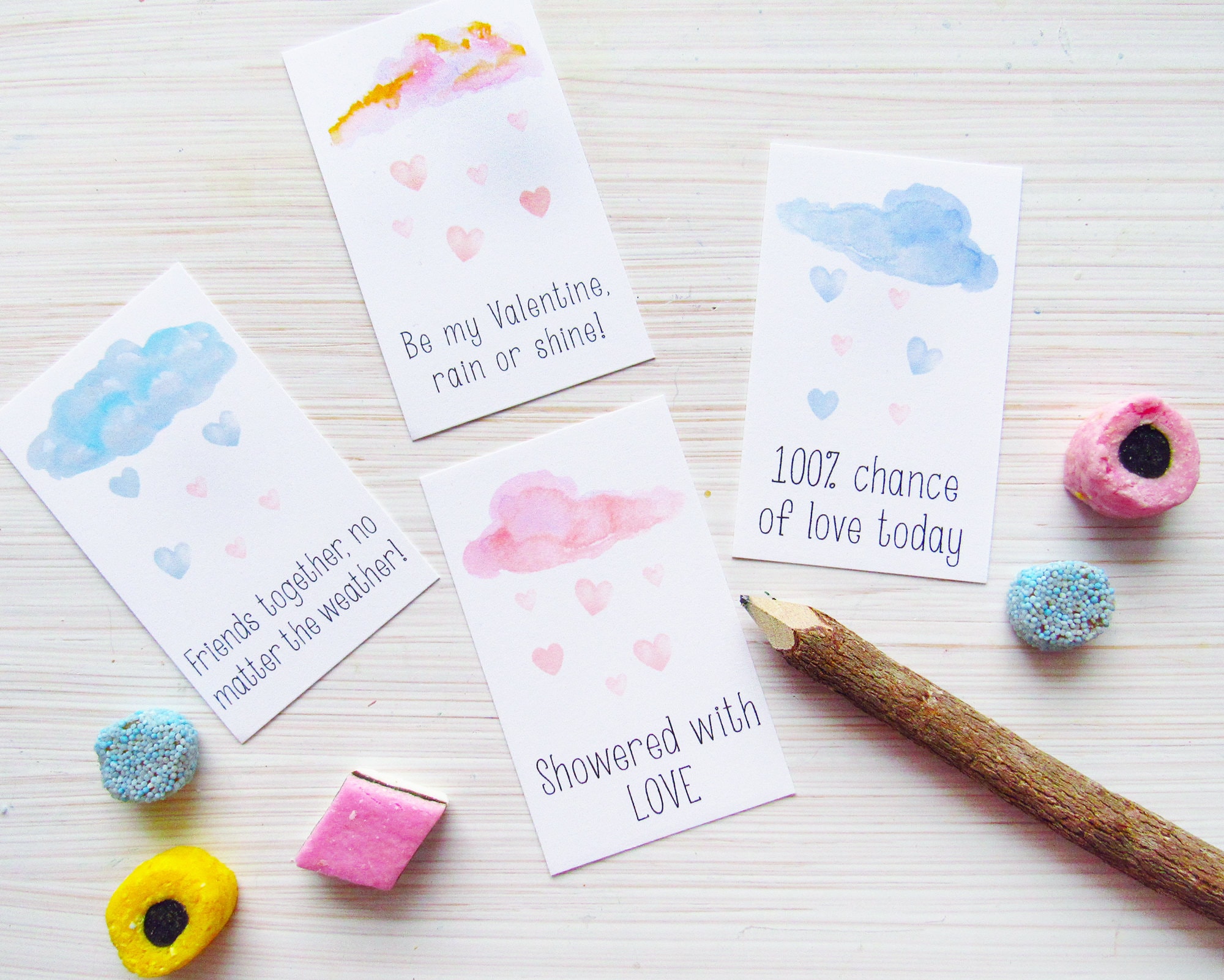 Weather Valentine's Day Cards for Kids Printable Rainbow Etsy