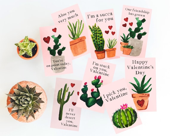 Printable Succulent Valentines for Kids - Instant DIY Valentine's Day Cards  for Class Parties - Watercolor Plants & Cacti - Funny Valentines - Etsy