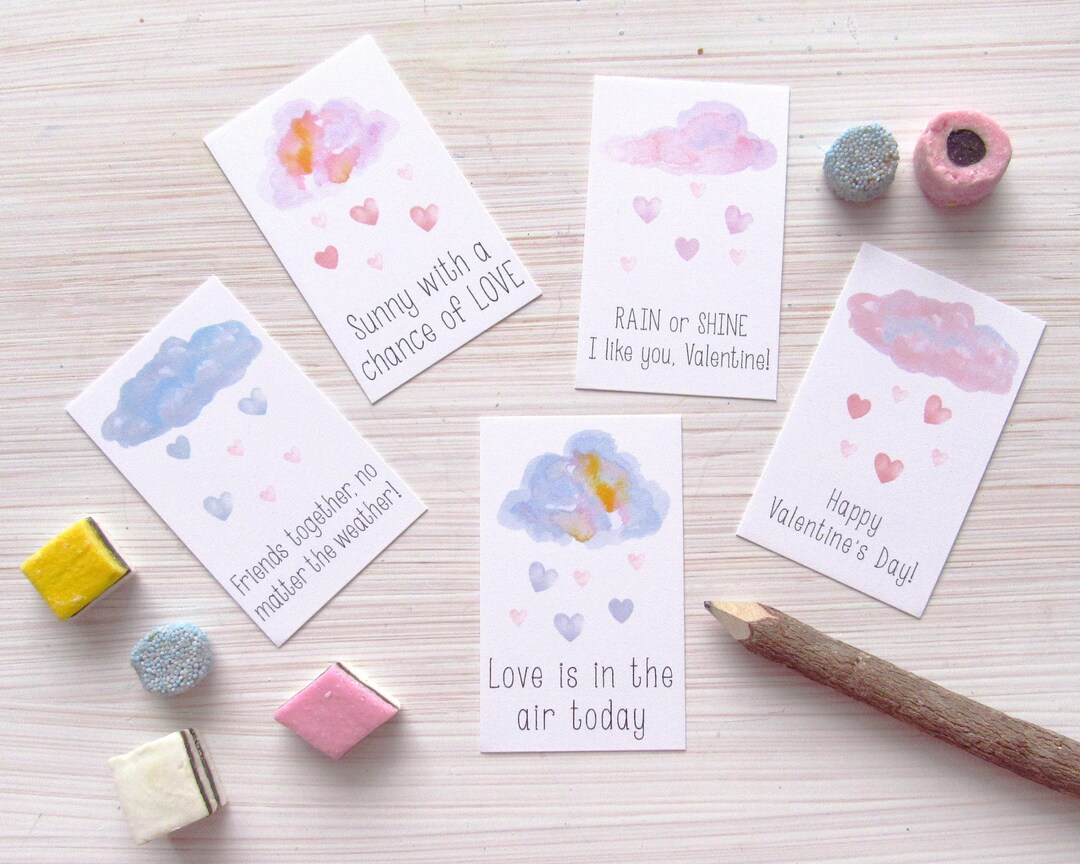 Weather Valentine's Day Cards for Kids Printable Rainbow Cloud