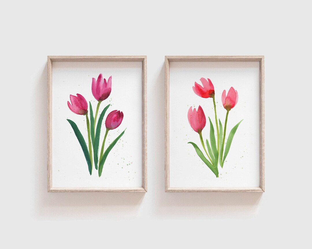 Printable Set of Watercolor Tulip Wall Art for Spring Home Decor - Pink ...