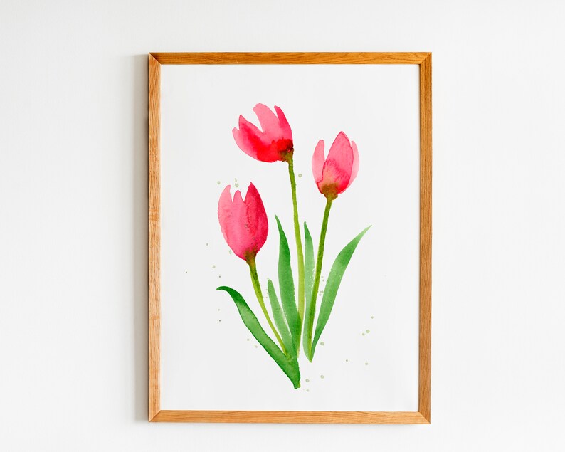 Printable Pink Tulip Wall Art for Spring Home Decor - Watercolor Flower ...