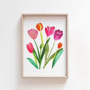Printable Tulip Wall Art Tulip Watercolor Print Spring Home Decor Botanical Floral Wall Art Colorful Flower Painting Flower Garden image 3