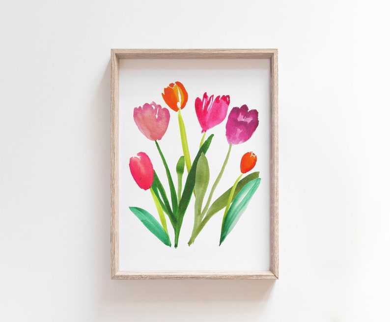 Printable Tulip Wall Art Tulip Watercolor Print Spring Home Decor Botanical Floral Wall Art Colorful Flower Painting Flower Garden image 3