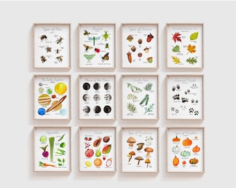 At Home Learning Printables Set of 12 - Wall Decor for Homeschool Classroom - Educational Wall Art