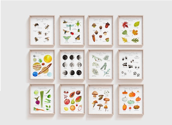 At Home Learning Printables Set of 12 - Wall Decor for Homeschool Classroom - Educational Wall Art