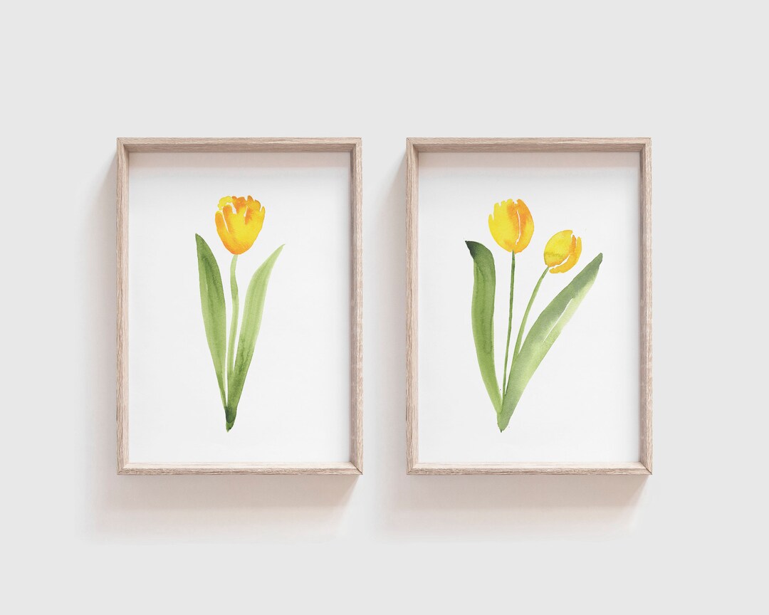 Printable Set of 2 Yellow Tulip Prints - Tulip Wall Art - Watercolor ...