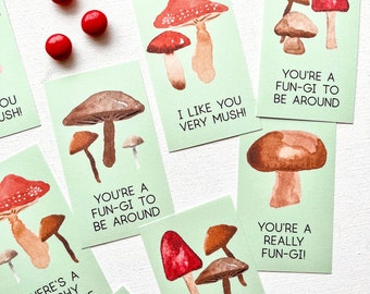 Woodland Mushroom Valentines for Kids in Green - Printable DIY Valentine's Day Cards - Instant Download for Home Printer