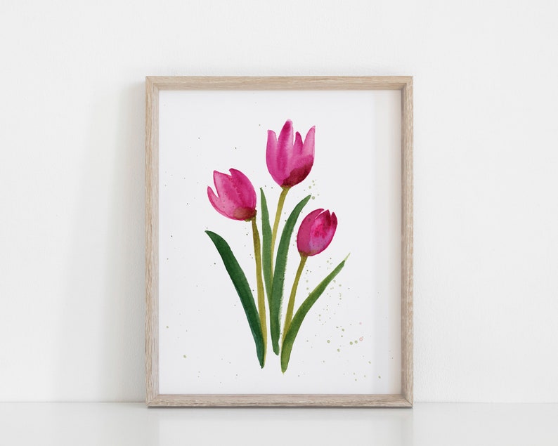 Printable Set of Watercolor Tulip Wall Art for Spring Home Decor - Pink ...