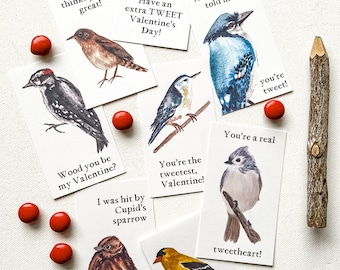 Bird Valentine Cards - Mini Cards for Classroom Valentine's Day Parties - Wild Backyard Bird Pun Cards - Cupid's Sparrow Card