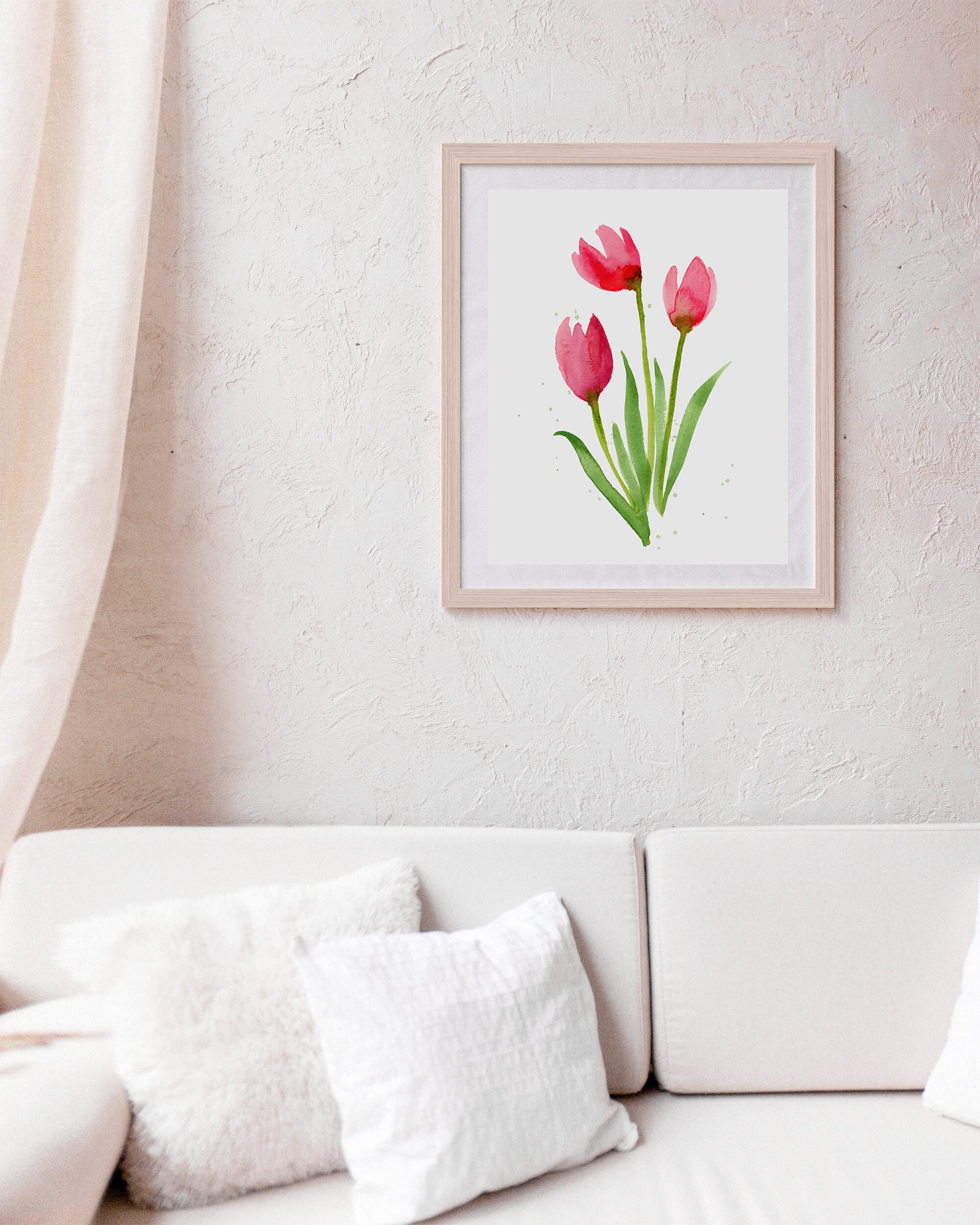 Printable Pink Tulip Wall Art for Spring Home Decor - Watercolor Flower ...